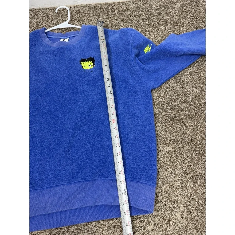 Womens NIKE X Olivia Kim Betty Boop Blue Fuzzy Crew Sweatshirt Small CT2024-480